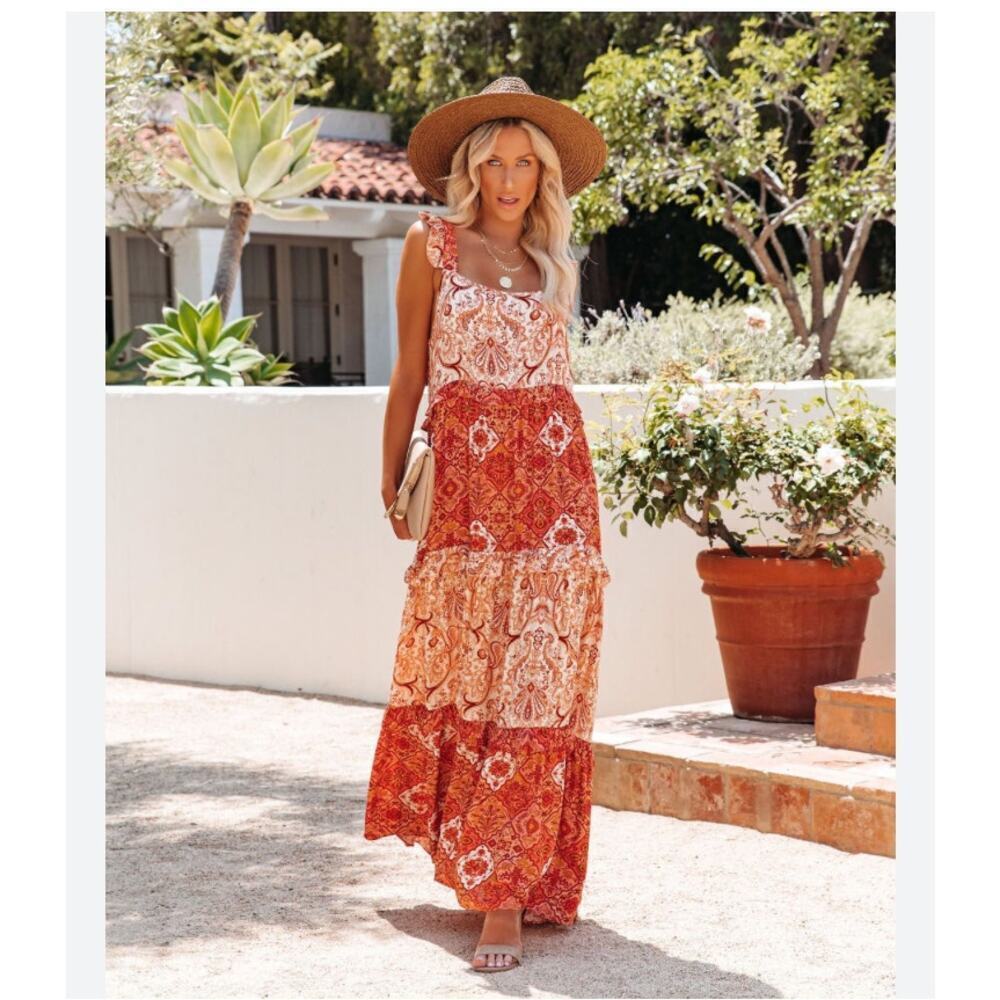 Johnny Becca Boho Sleeveless Maxi Dress Orange Size XS